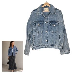 Altar'd State Denim Jacket 5" Rhinestone Fringe Medium Oversized Medium Wash
